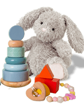 Various baby products displayed on a homepage, including clothing, toys, and accessories.